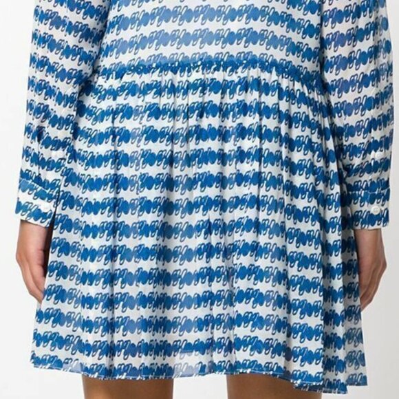 Opening Ceremony Silk Dress Blue Stripe Pleated Drop Waist Long Sleeve 8 - Picture 8 of 11